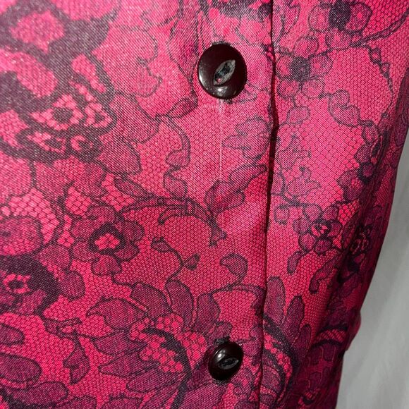 Vintage Lady Manhattan Plus Red Lace Print Blouse 22W / 42 | Puff Sleeve Button - Picture 11 of 14